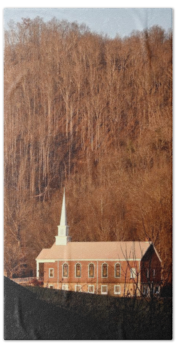 Church In The Trees Beach Towel featuring the photograph Church in the Trees by Kathy Chism