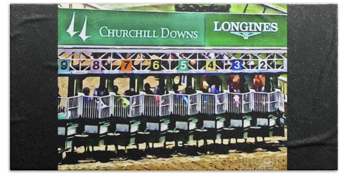 Churchill Downs Beach Towel featuring the digital art Churchill Downs Starting Gate by CAC Graphics