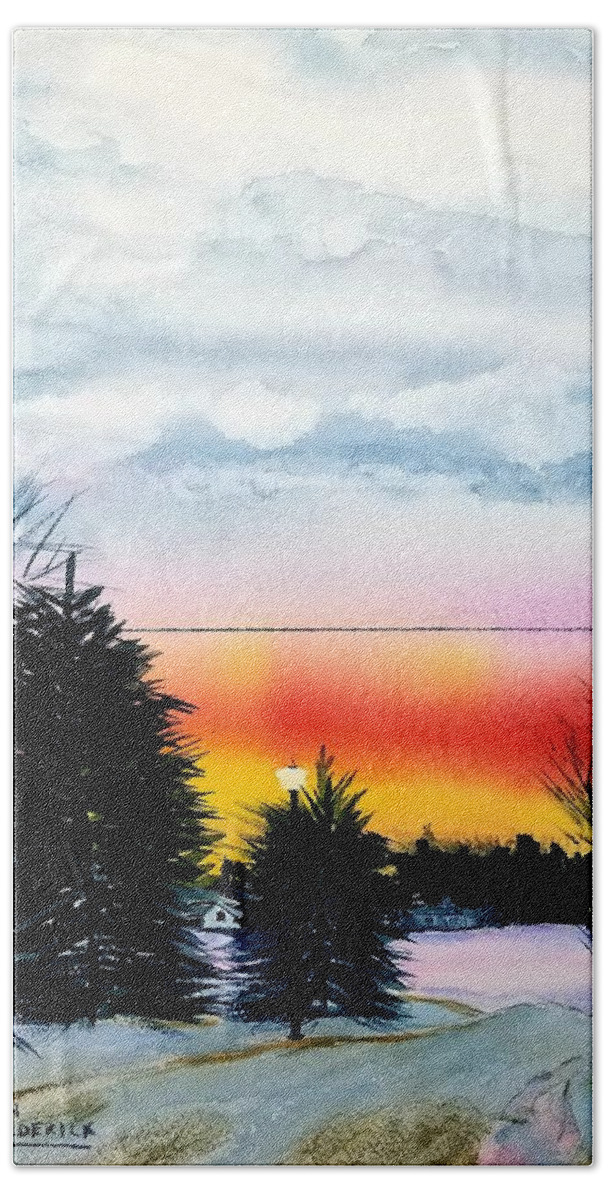 Michigan Sunset Beach Towel featuring the painting Cindys Sunset by Ann Frederick