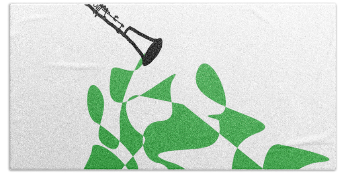 Clarinet Teacher Beach Towel featuring the digital art Clarinet in Green by David Bridburg