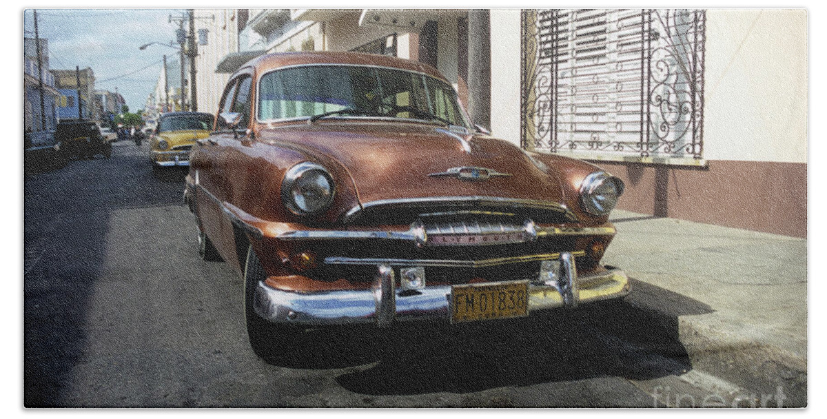 Cuba Beach Towel featuring the photograph Classic 1950s Plymouth in Santiago Cuba by James Brunker