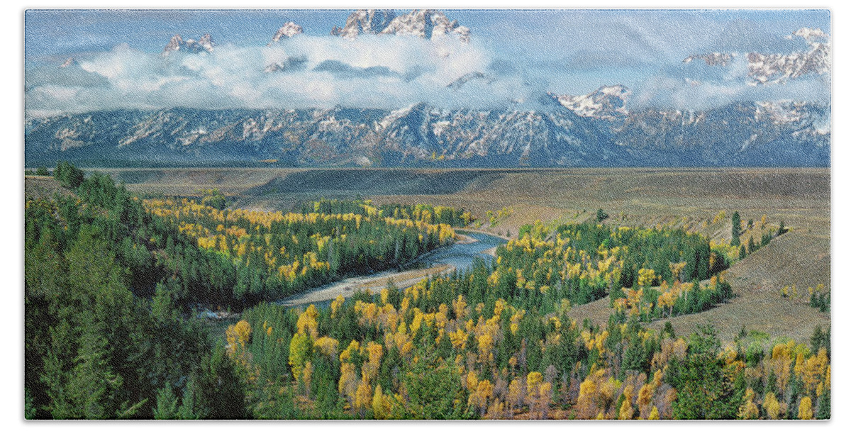 Dave Welling Beach Towel featuring the photograph Clearing Storm Snake River Overlook Grand Tetons Np by Dave Welling