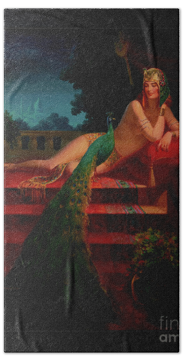 Cleopatra Beach Towel featuring the painting Cleopatra by Edward Mason Eggleston Art Deco Old Masters Vintage Art Reproduction by Rolando Burbon