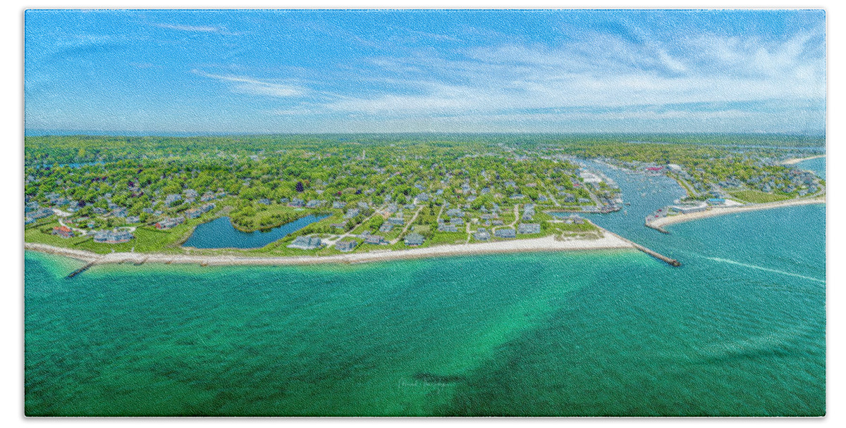 Falmouth Beach Towel featuring the photograph Clinton Ave Falmouth Inner Harbor by Veterans Aerial Media LLC