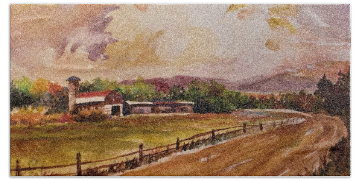 Sky Beach Sheet featuring the painting Clouds Gathering Over the Farmland by Al Brown