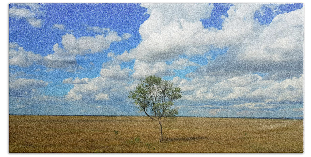 Tree Beach Towel featuring the photograph Clouds over a Lone Tree by Andre Petrov