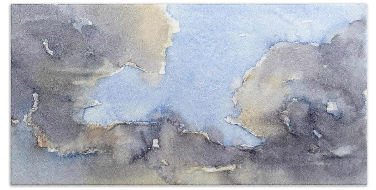 Watercolor Beach Towel featuring the painting Clouds over the sea 3 by Adriana Mueller