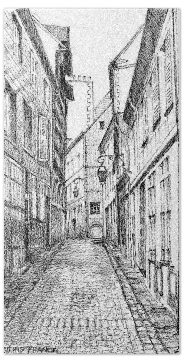 Alley Beach Towel featuring the painting Cobbled Alley in Moulins France by Dai Wynn