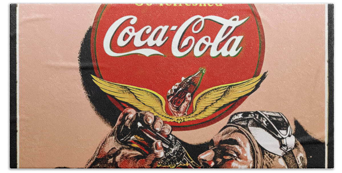 Cocacola Beach Towel featuring the photograph CocaCola Aviator Vintage sign by Flees Photos