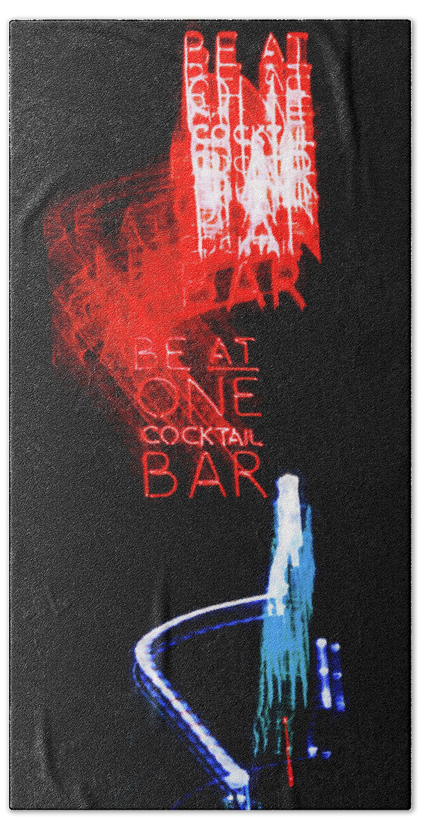 Cocktail Bar Neon Beach Towel featuring the painting Cocktail Bar Neon by AM FineArtPrints