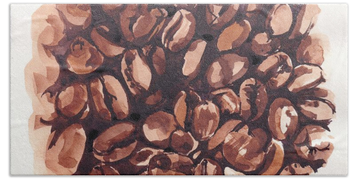 Coffee Beach Towel featuring the painting Cofee Beans by George Cret