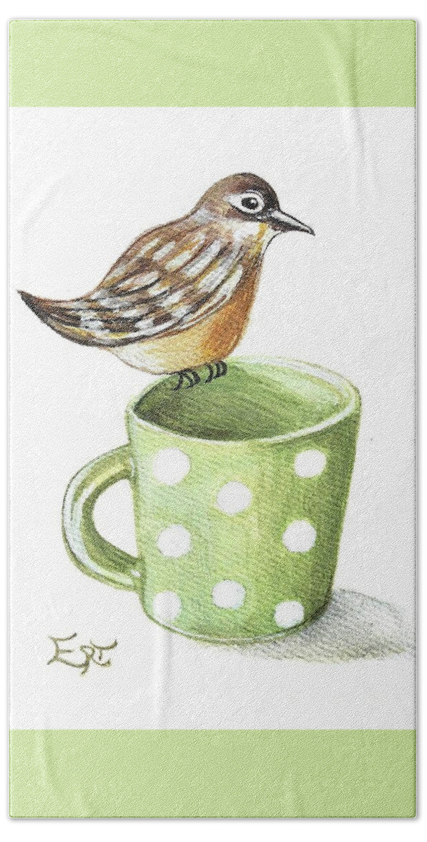 Birds Beach Towel featuring the painting Coffee and a Friend by Elizabeth Robinette Tyndall