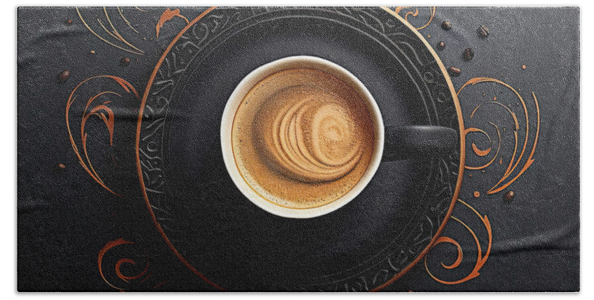 Modern Coffee Art Beach Towel featuring the painting Coffee Bean Minimalism - Coffee Beans Art by Lourry Legarde