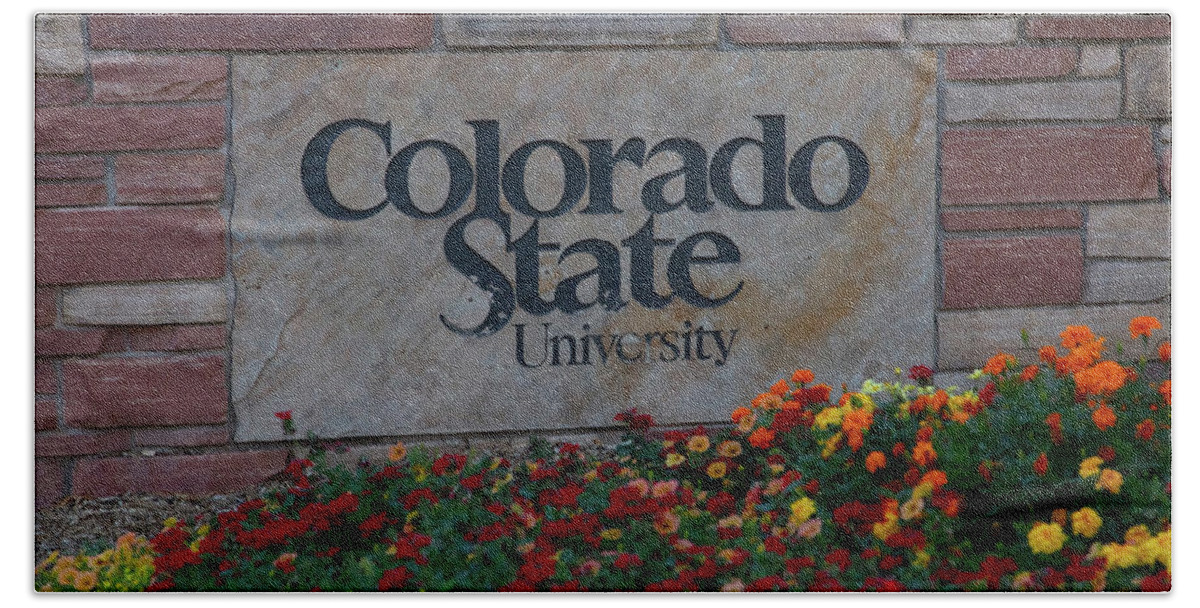 Colorado State Beach Towel featuring the photograph Colorado State University sign by Eldon McGraw