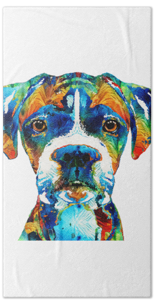 Boxer Beach Towel featuring the painting Colorful Boxer Dog Art By Sharon Cummings by Sharon Cummings