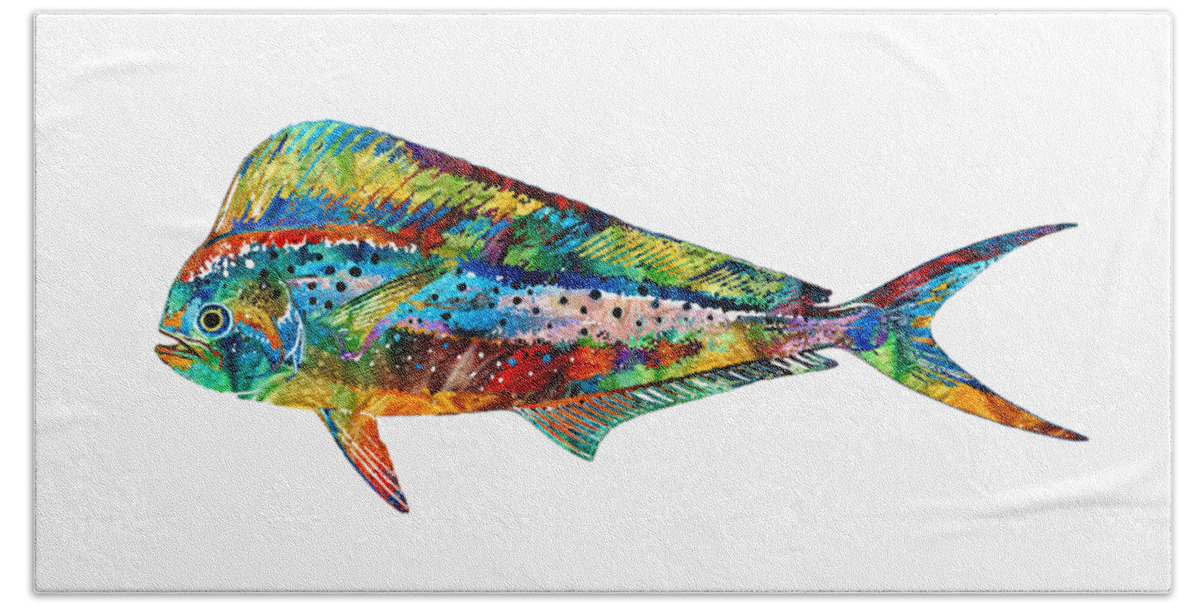 Fish Beach Towel featuring the painting Colorful Dolphin Fish by Sharon Cummings by Sharon Cummings