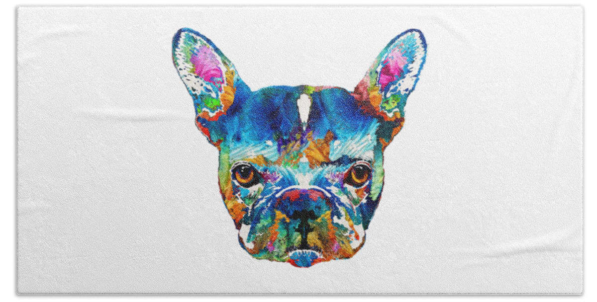 French Bulldog Beach Sheet featuring the painting Colorful French Bulldog Dog Art By Sharon Cummings by Sharon Cummings