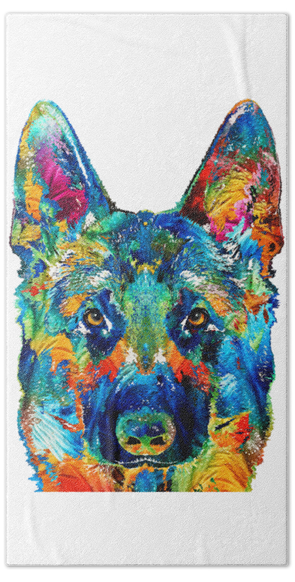 German Shepherd Beach Towel featuring the painting Colorful German Shepherd Dog Art By Sharon Cummings by Sharon Cummings
