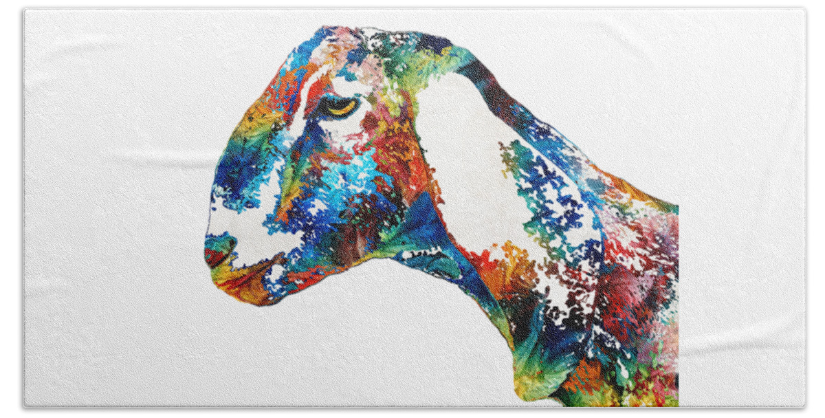 Goat Beach Sheet featuring the painting Colorful Goat Art By Sharon Cummings by Sharon Cummings