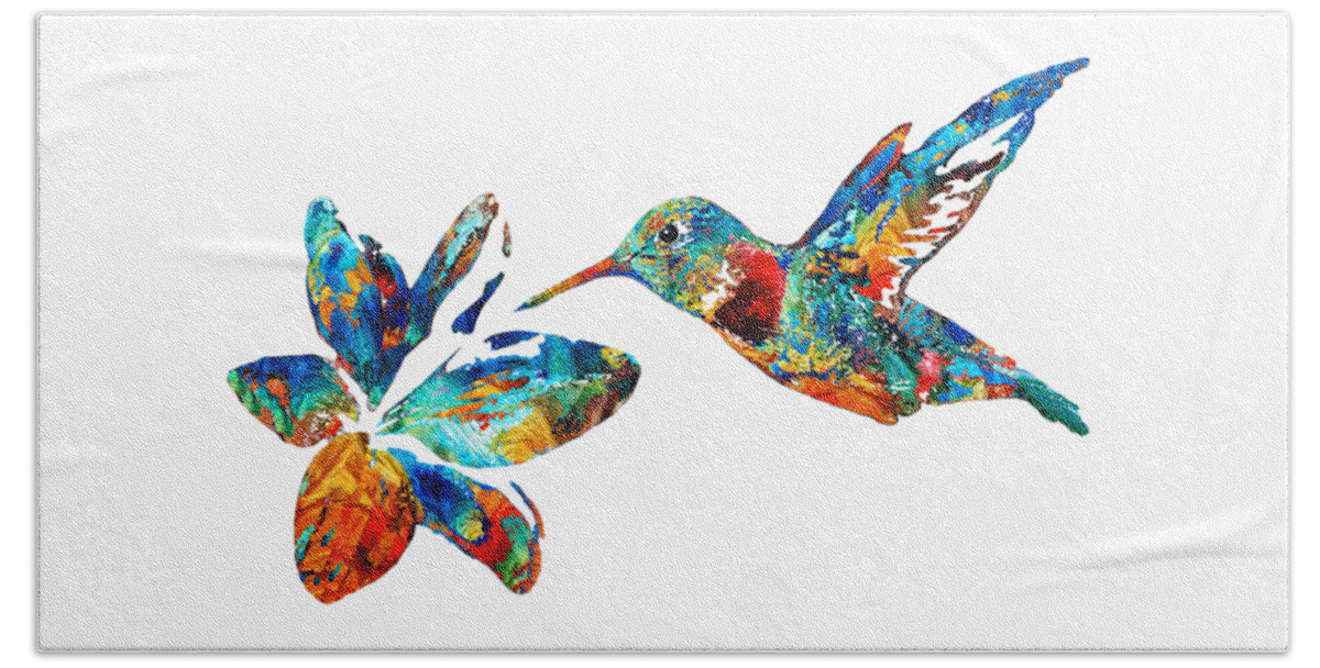 Hummingbird Beach Towel featuring the painting Colorful Hummingbird Art by Sharon Cummings by Sharon Cummings