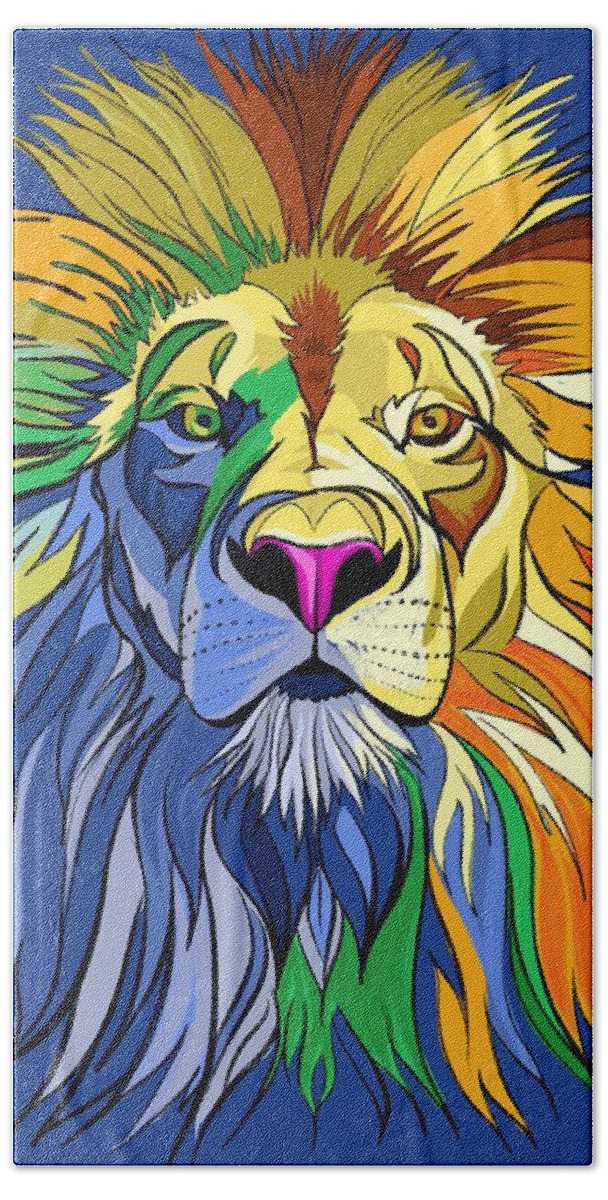 Lion Beach Towel featuring the digital art Colorful Lion Illustration by John Gibbs