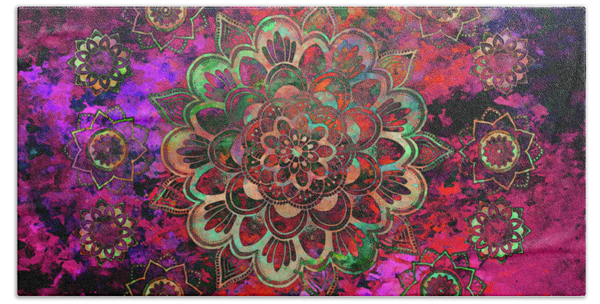 Mandalas Beach Towel featuring the digital art Colorful Mandala Worlds by Peggy Collins