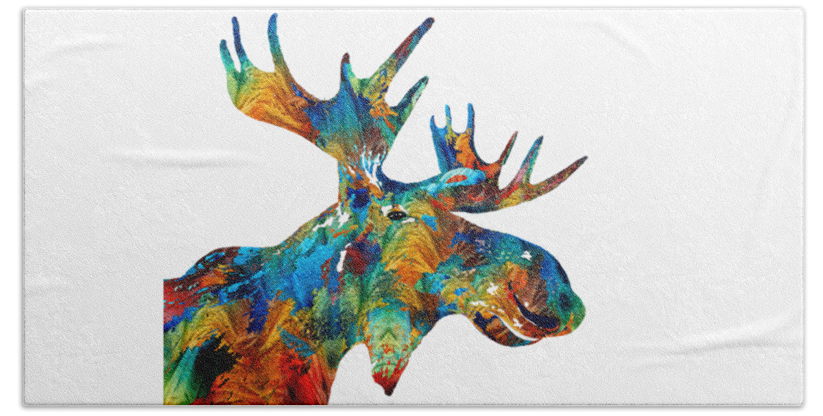 Moose Beach Towel featuring the painting Colorful Moose Art - Confetti - By Sharon Cummings by Sharon Cummings