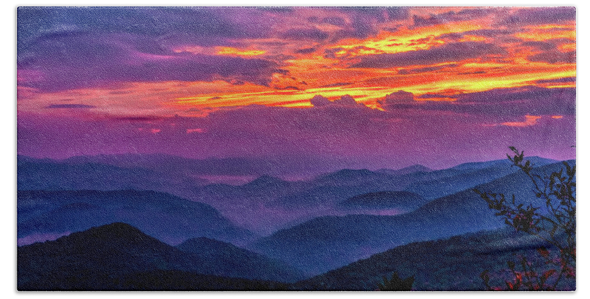 North Carolina Beach Towel featuring the photograph Colorful Mountain Sunset by Dan Carmichael