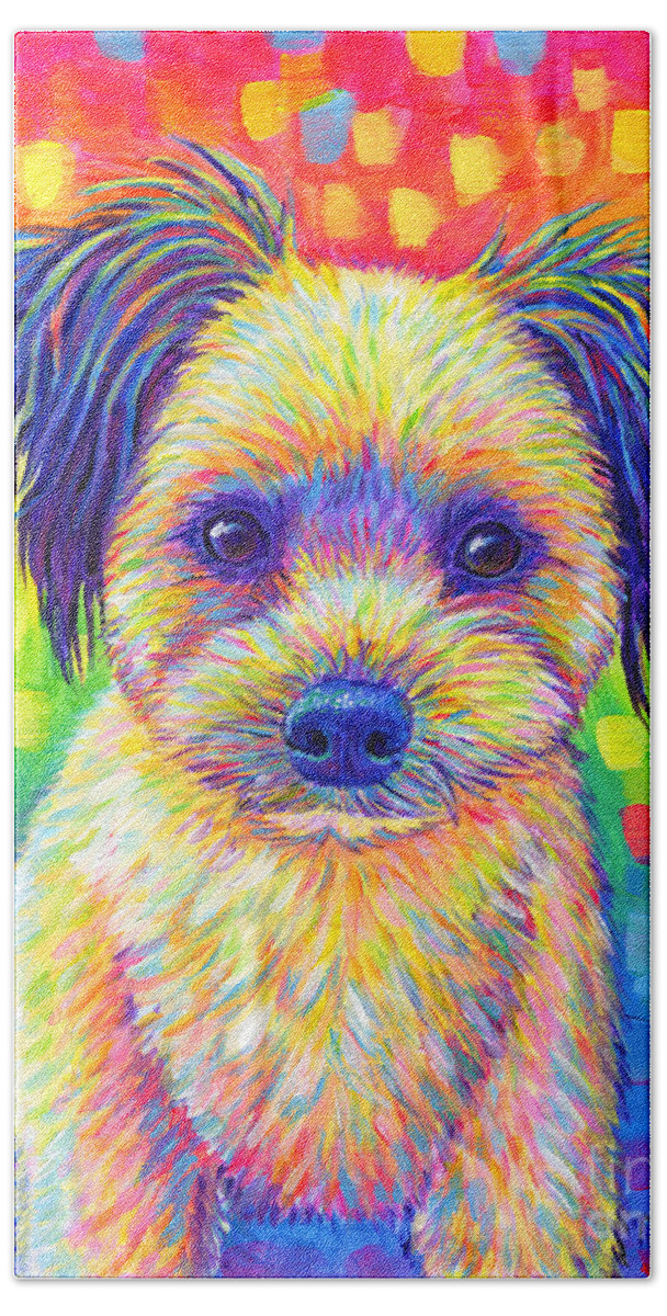 Dog Beach Towel featuring the painting Cute Rainbow Dog by Rebecca Wang