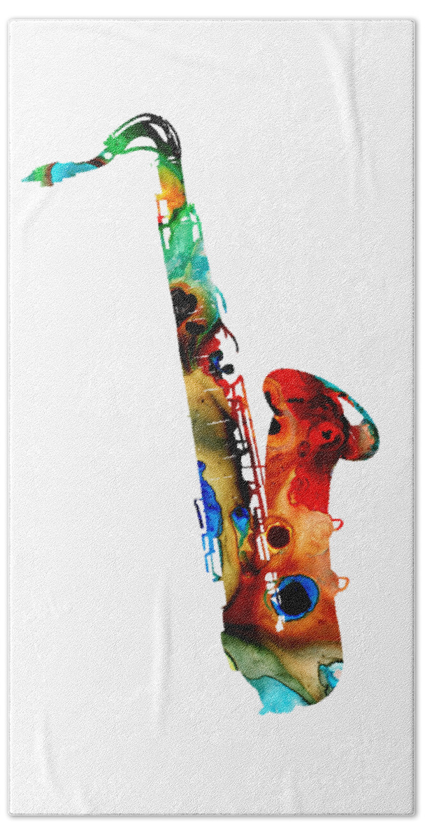 Saxophone Beach Towel featuring the painting Colorful Saxophone by Sharon Cummings by Sharon Cummings