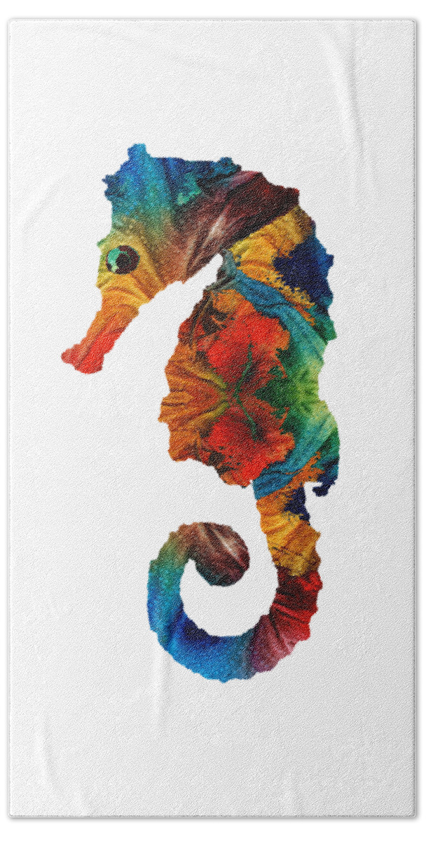 Seahorse Beach Towel featuring the painting Colorful Seahorse Art by Sharon Cummings by Sharon Cummings