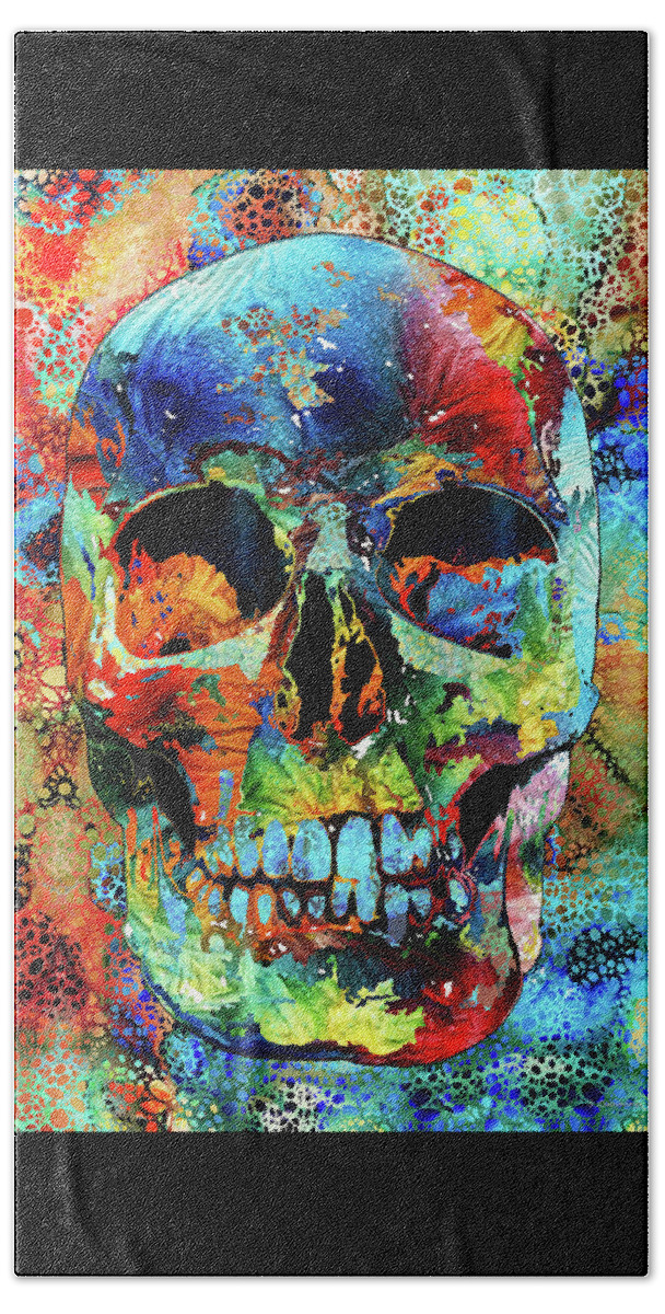 Skull Beach Towel featuring the painting Colorful Skull Art - Hidden Gem - Sharon Cummings by Sharon Cummings
