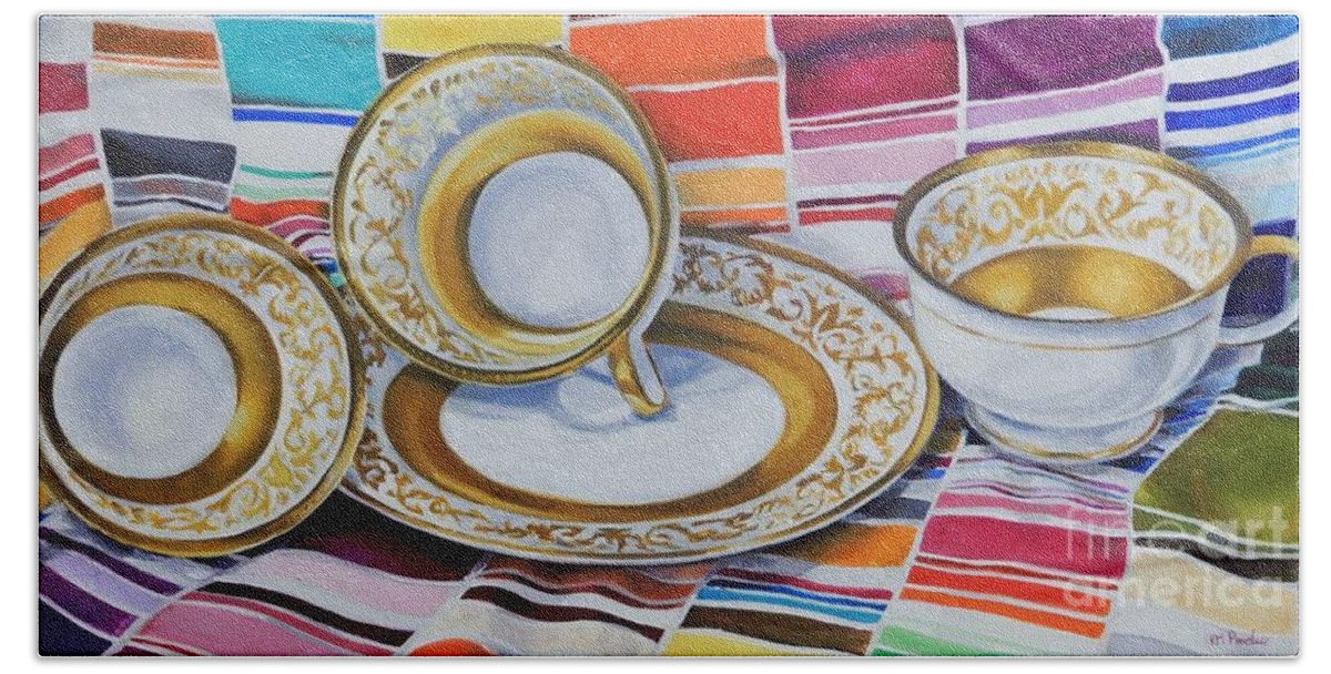 Tea Beach Towel featuring the painting Colorful Tea Break by K M Pawelec