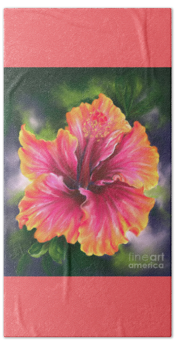 Botanical Beach Towel featuring the painting Colorful Tropical Hibiscus Flower by MM Anderson