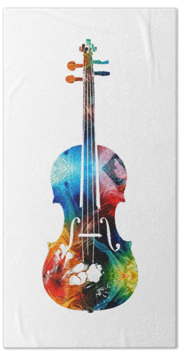 Violin Beach Sheet featuring the painting Colorful Violin Art by Sharon Cummings by Sharon Cummings