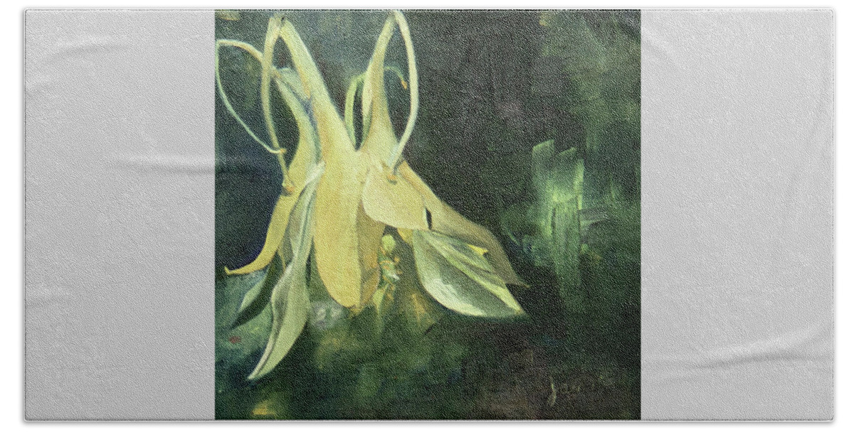Yellow Flower Beach Sheet featuring the painting Columbine Dance by Nila Jane Autry