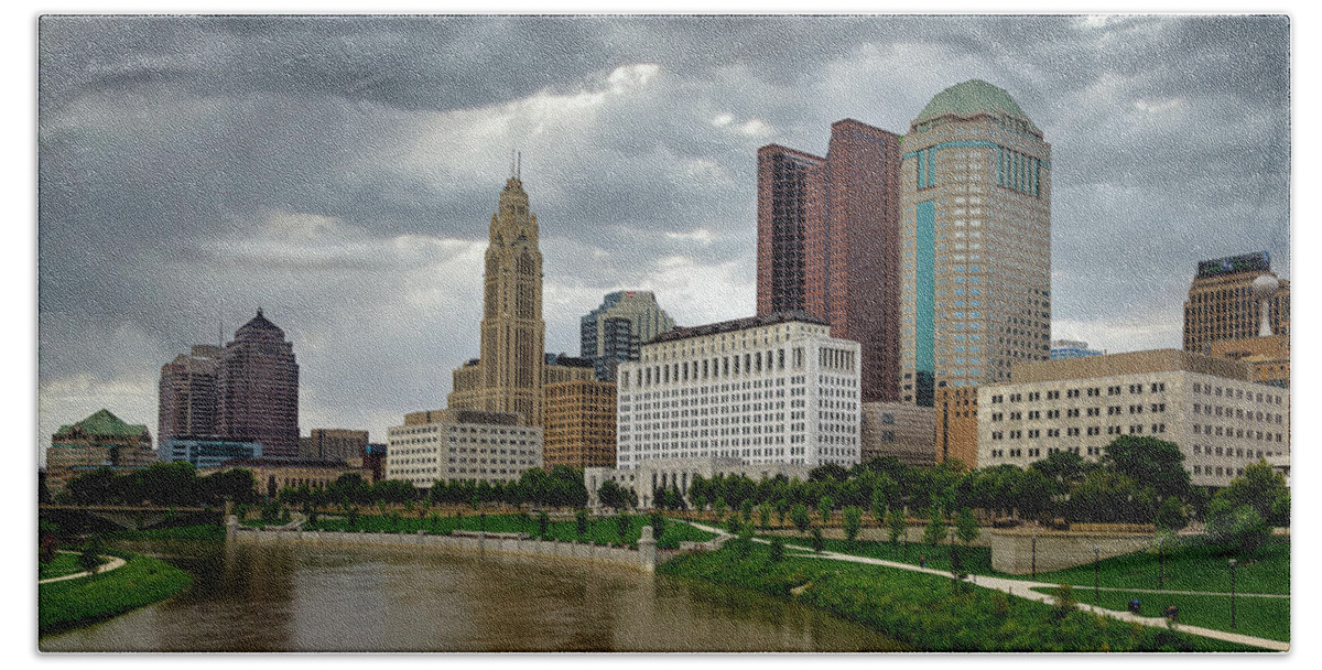 3scape Beach Towel featuring the photograph Columbus Skyline Panoramic by Adam Romanowicz