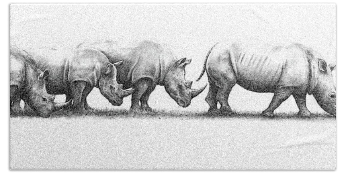 Rhinoceros Beach Towel featuring the drawing Come on, Hurry Up by Paul Dene Marlor