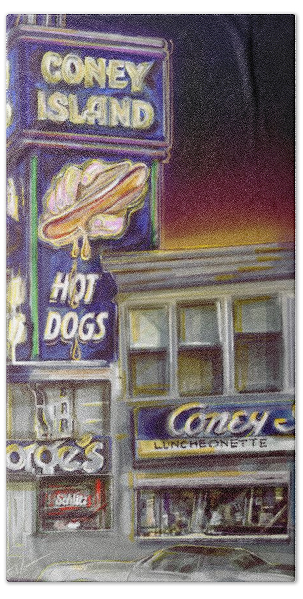 Eat Beach Towel featuring the mixed media Coney Island Worcester, MA by Mark Tonelli