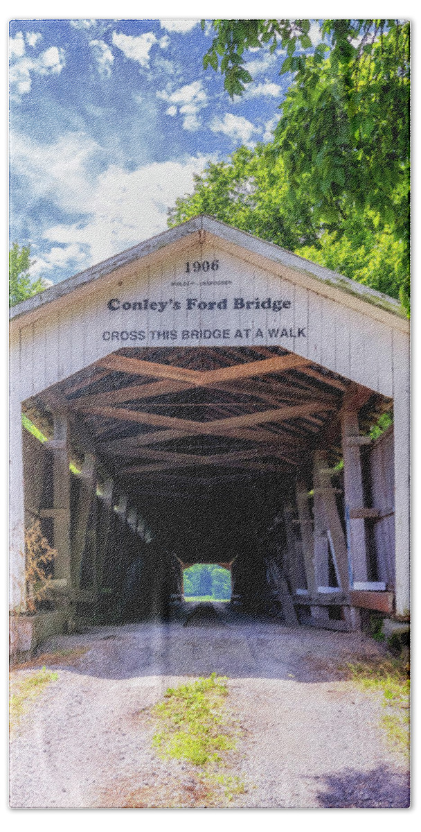 Covered Bridge Beach Towel featuring the photograph Conley's Ford Bridge - Parke County, Indiana by Susan Rissi Tregoning