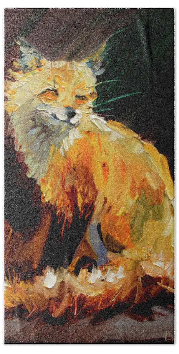 Fox Oil Painting. Diane Whitehead Fine Art Beach Towel featuring the painting Content by Diane Whitehead