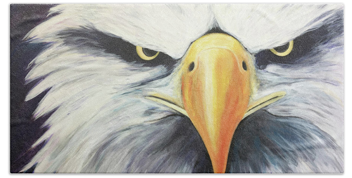 Eagle Beach Towel featuring the painting Conviction by Pamela Schwartz