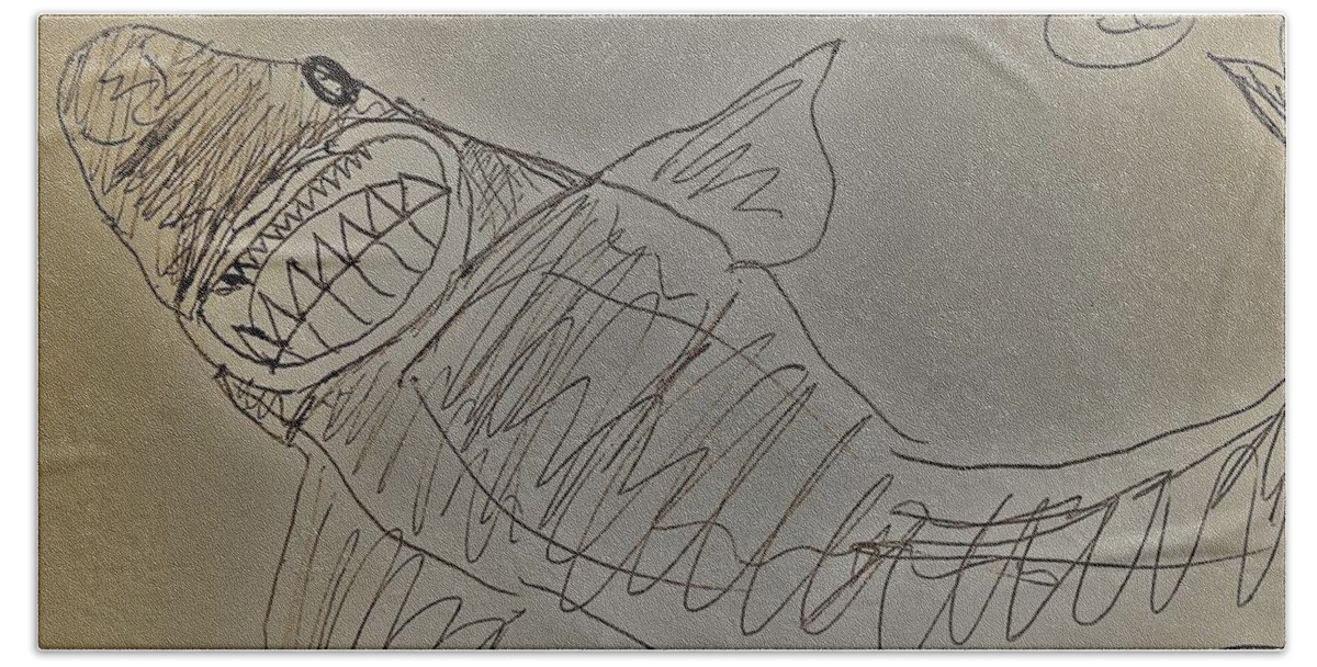 Mixed Media Beach Towel featuring the mixed media Cookie Cutter Shark by Andrew Blitman