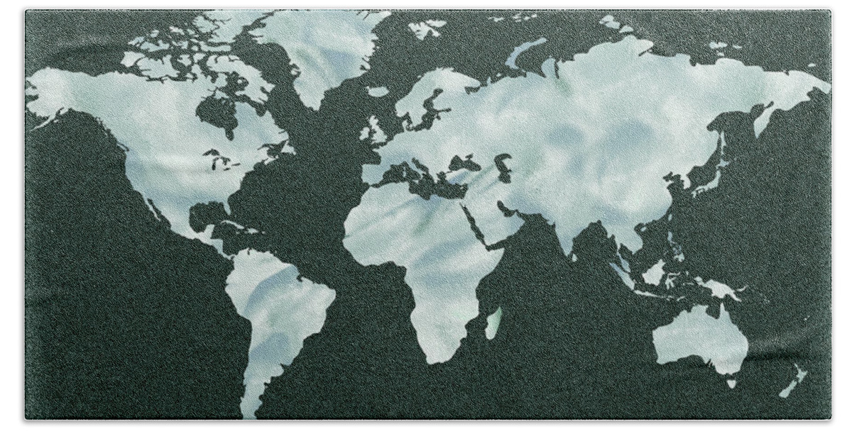 World Map Beach Towel featuring the painting Cool Gray Watercolor Silhouette Map Of The World by Irina Sztukowski