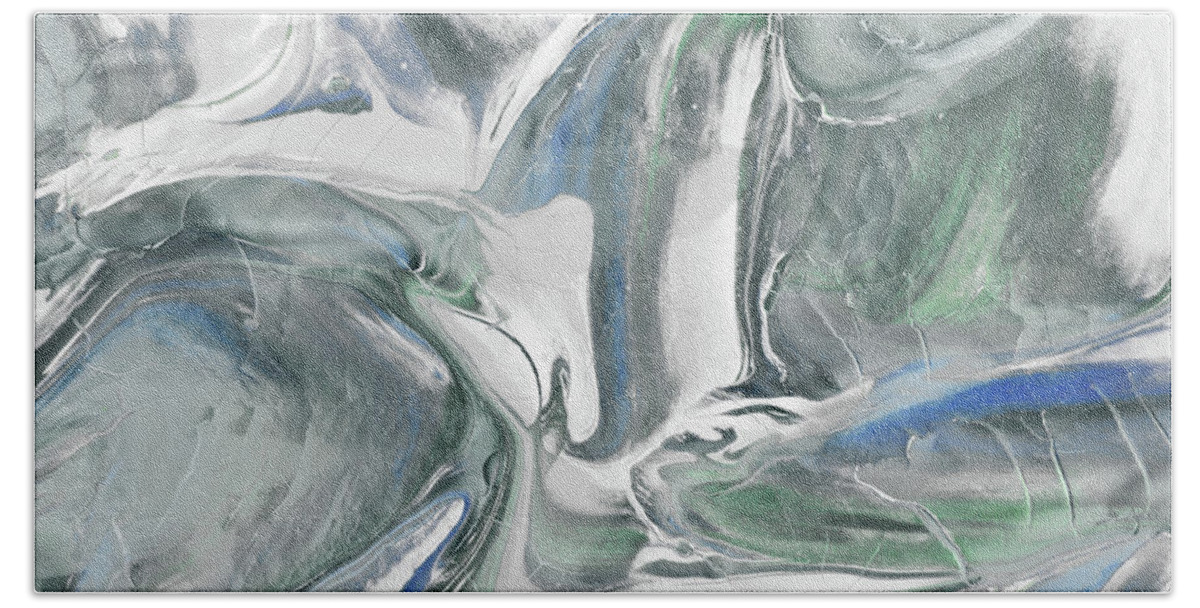 Soft Gray Beach Towel featuring the painting Cool Soft Gray Swirl Textured Decorative Art I by Irina Sztukowski