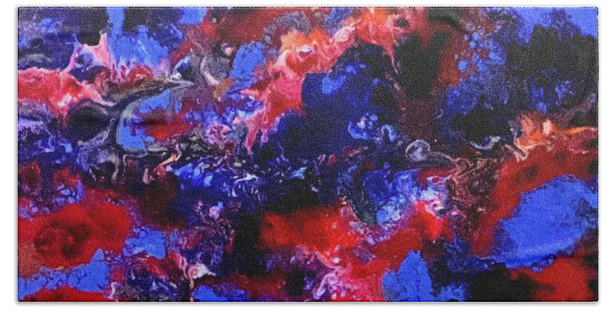 Abstract Beach Towel featuring the painting Coral Reef by Pour Your heART Out Artworks