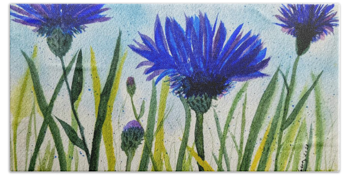  Love Beach Towel featuring the painting Cornflowers by Shady Lane Studios-Karen Howard
