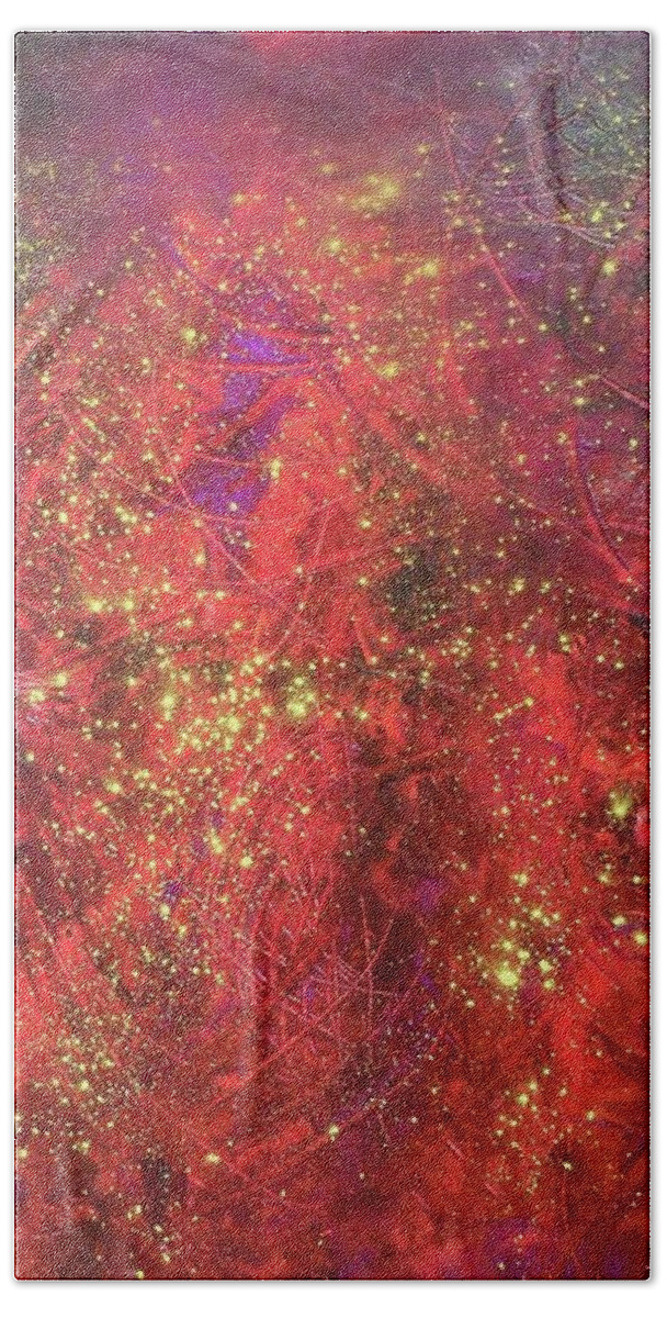 Abstract Beach Towel featuring the painting Cosmos by Karen Lillard