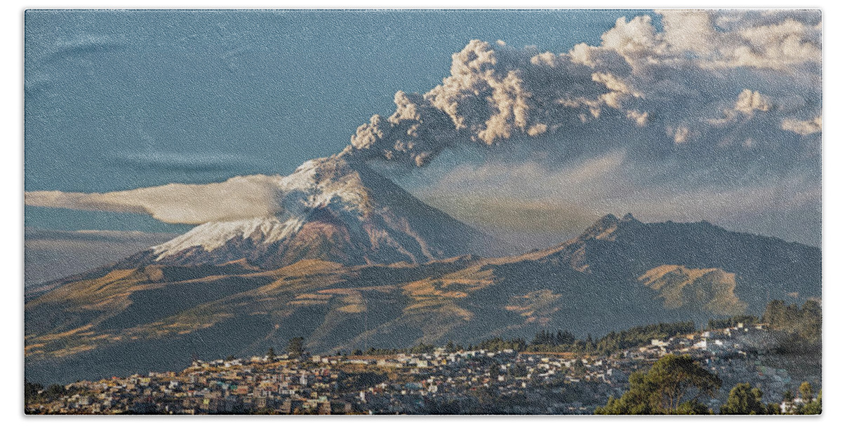Andes Beach Towel featuring the photograph Cotopaxi volcano ash eruption by Henri Leduc