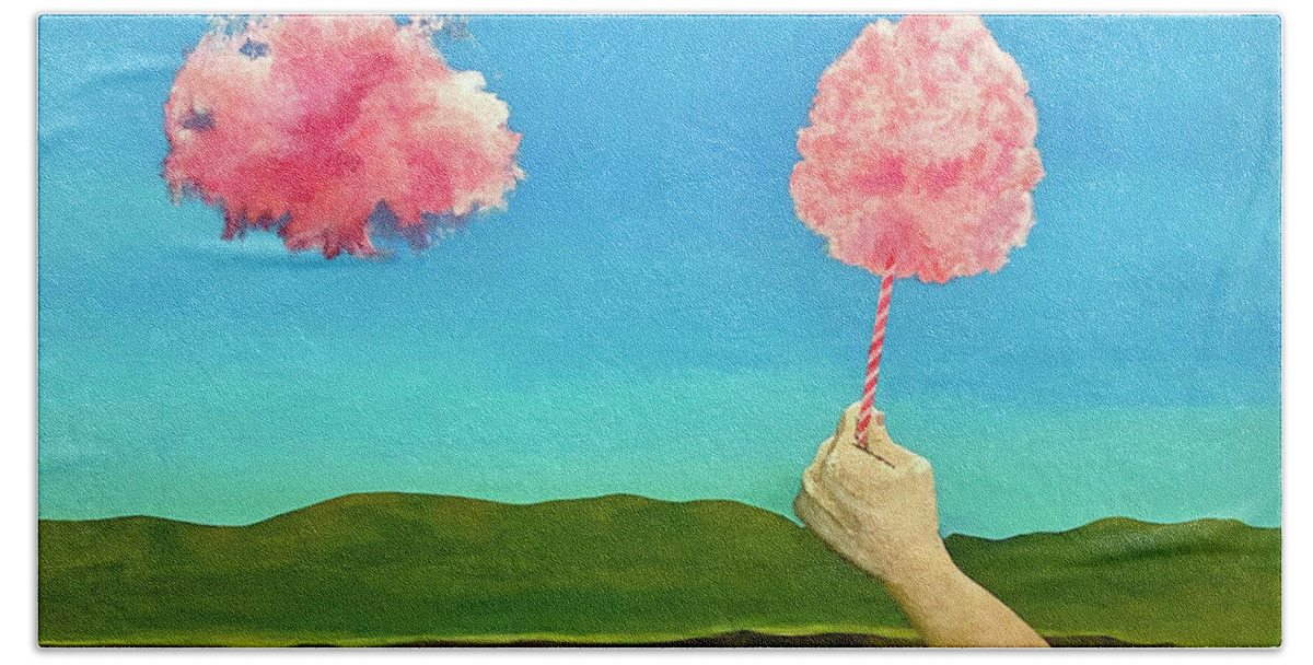 Cotton Candy Beach Towel featuring the painting Cotton Candy Cloud by Thomas Blood